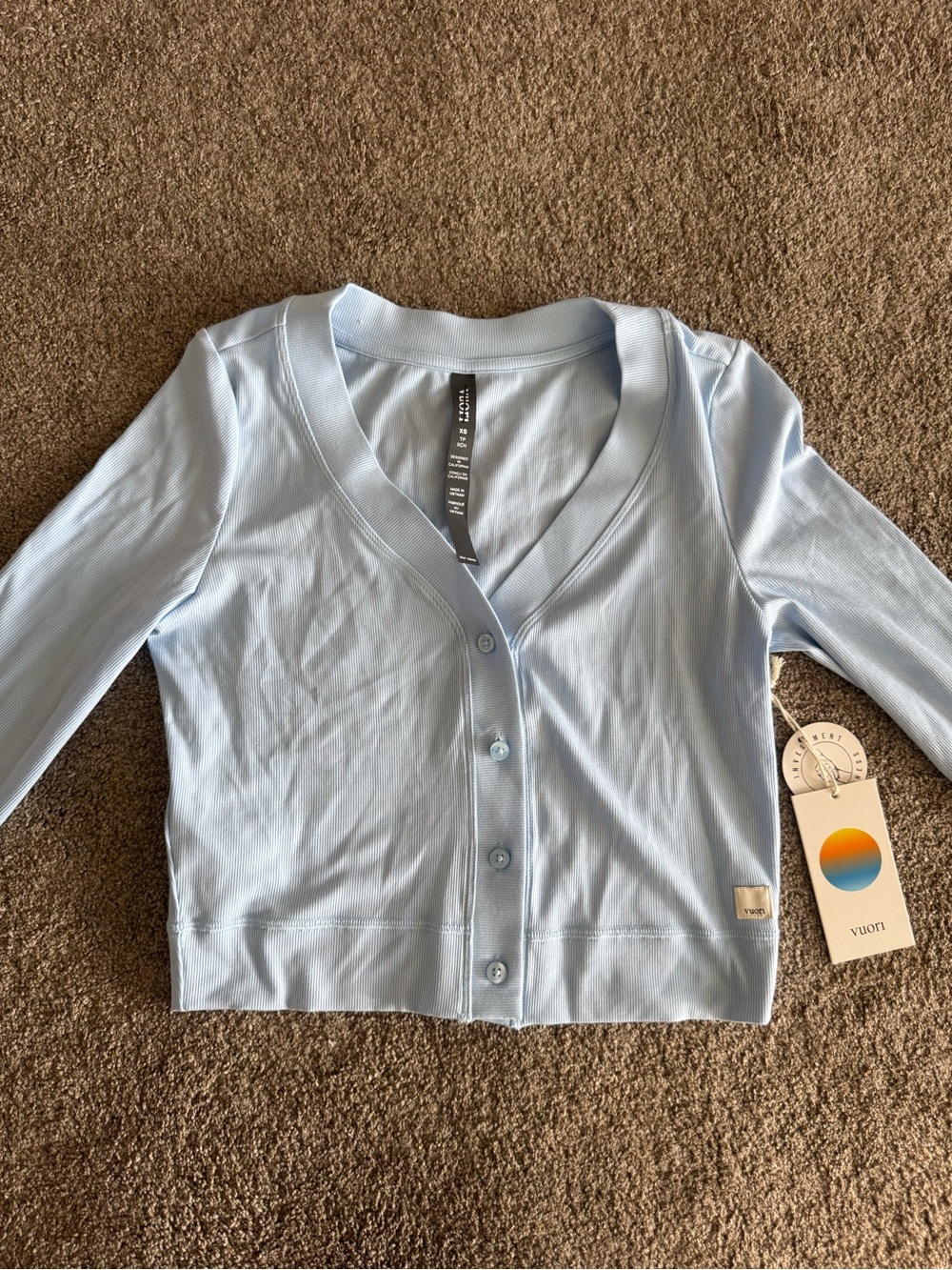 NWT Vuori Pose Mini Cardigan XS Crystal Blue Ribbed Stretch Cardigan Athleisure - Picture 3 of 6